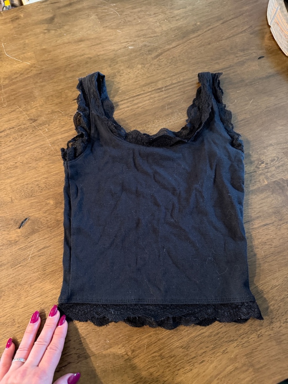 Black and lace ribbed tank